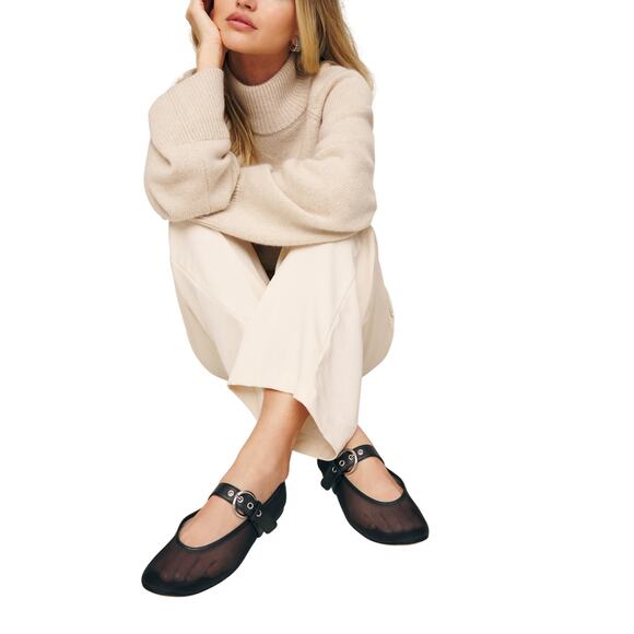 Reformation 'Bethany' Black Ballet Flat Size 5.5 - Picture 1 of 5